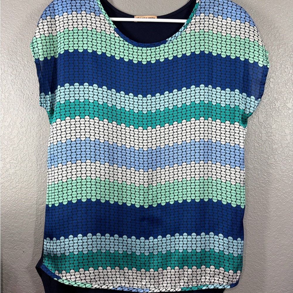 Striped Blue & Teal Short Sleeve Top